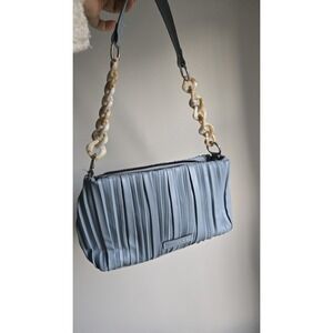 Max Studio Sky Blue Pleated Shoulder Bag With Cream Acrylic Straps
